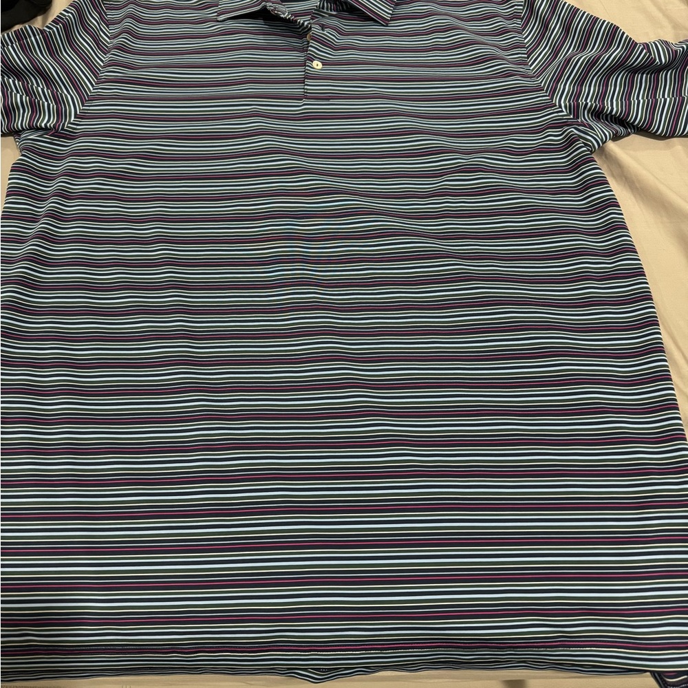 Peter Millar Blue and White Striped Polo